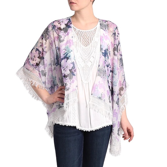 Kelly + Katie Purple Floral Kimono, Scarf Cardigan One Size Fits Most NWT - Picture 1 of 5